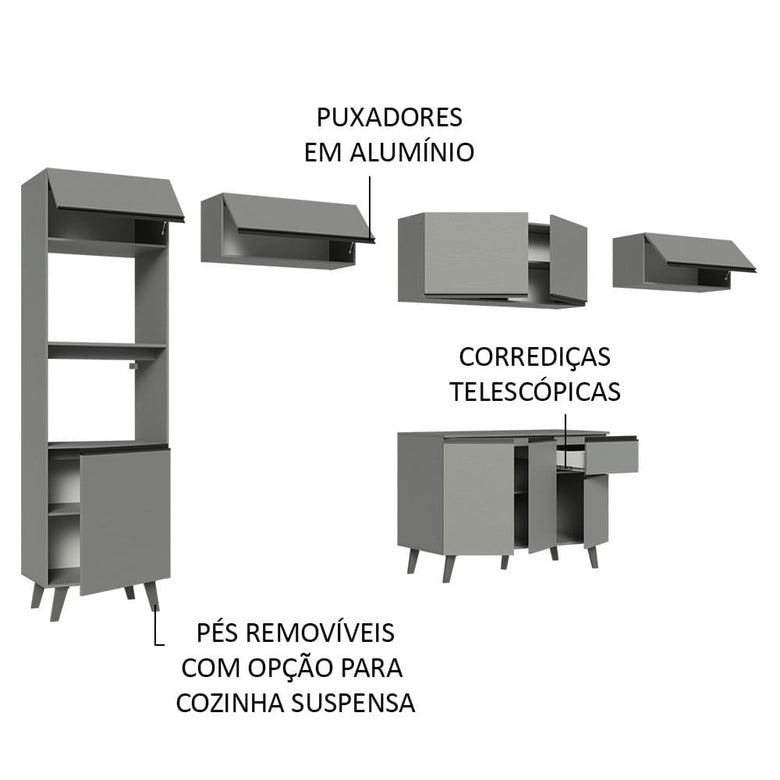 Armário de Cozinha Completa 340cm Cinza Nice Madesa 01