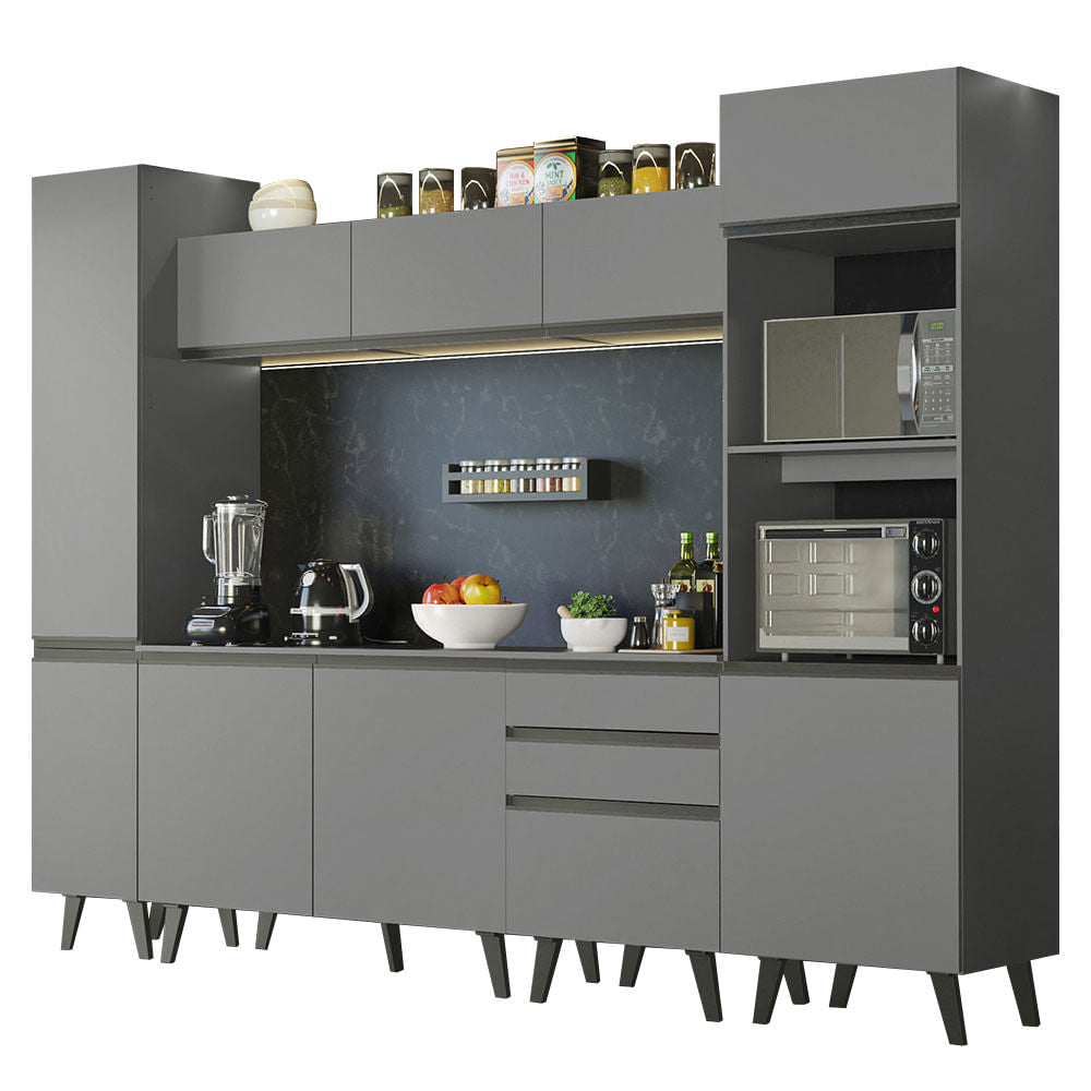 Armário de Cozinha Completa 280cm Cinza Nice Madesa 01 - Cinza