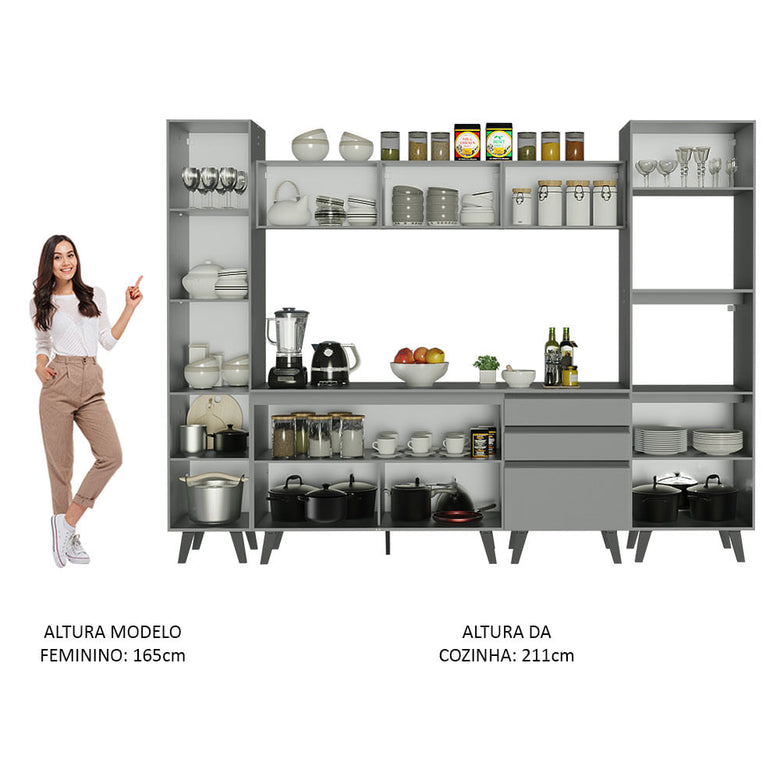 Armário de Cozinha Completa 280cm Cinza Nice Madesa 01