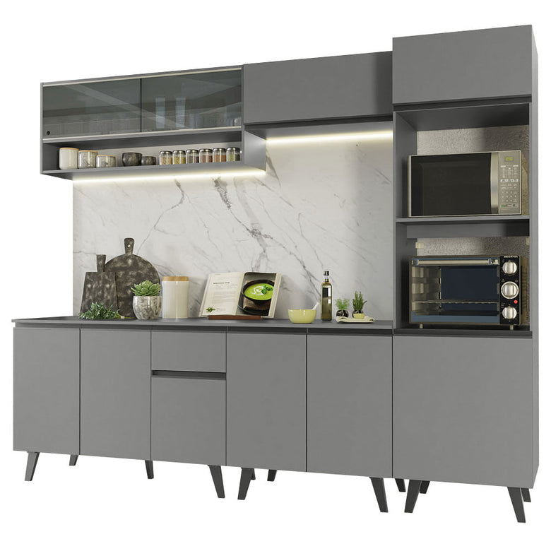 Armário de Cozinha Completa 260cm Cinza Nice Madesa 06