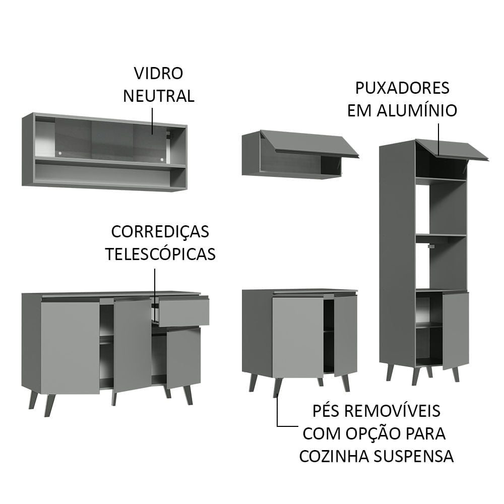 Armário de Cozinha Completa 260cm Cinza Nice Madesa 06