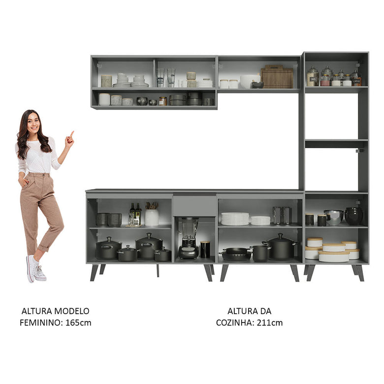 Armário de Cozinha Completa 260cm Cinza Nice Madesa 06