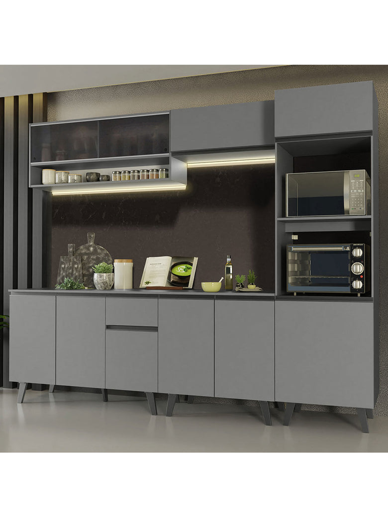 Armário de Cozinha Completa 260cm Cinza Nice Madesa 07