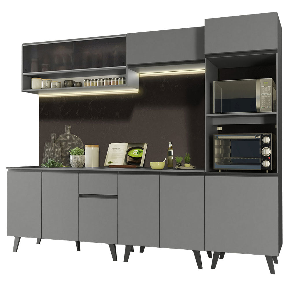 Armário de Cozinha Completa 260cm Cinza Nice Madesa 07 - Cinza