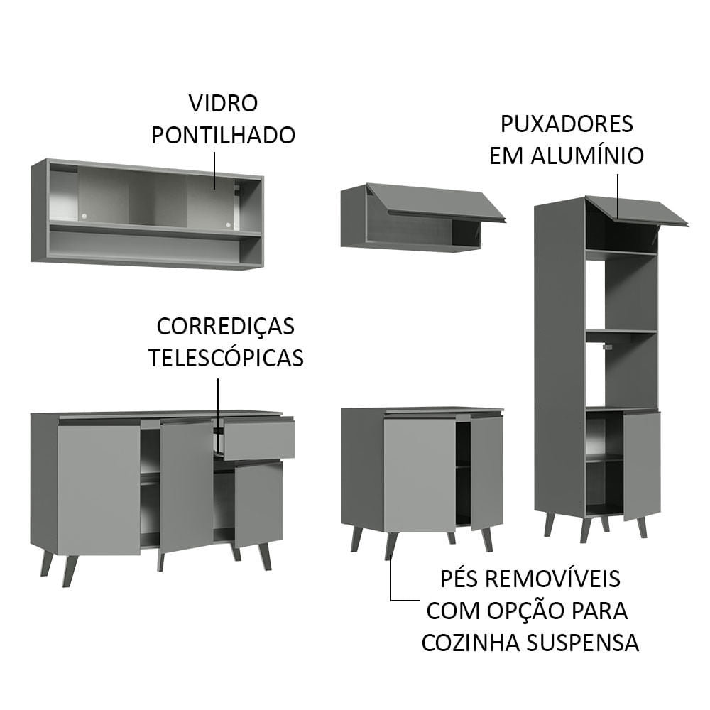 Armário de Cozinha Completa 260cm Cinza Nice Madesa 07