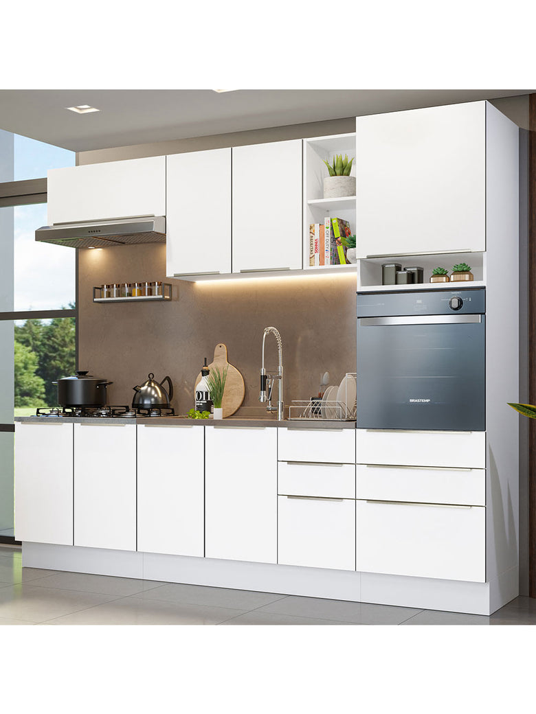 Armário de Cozinha Completa 260cm Branco Veludo Lux Madesa 08
