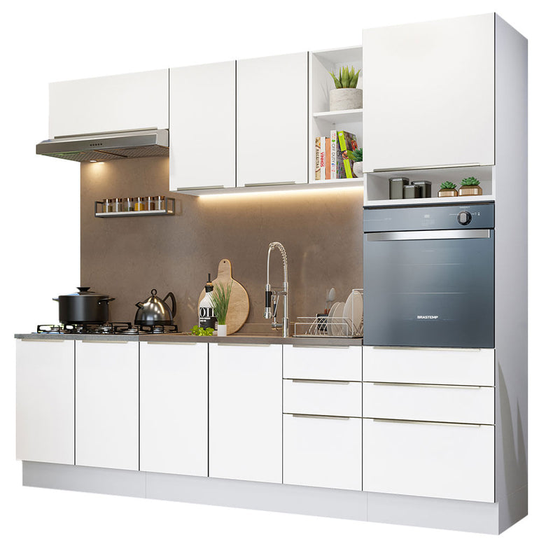 Armário de Cozinha Completa 260cm Branco Veludo Lux Madesa 08