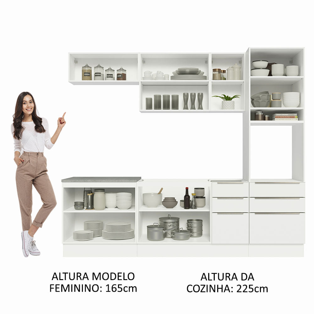 Armário de Cozinha Completa 260cm Branco Veludo Lux Madesa 08