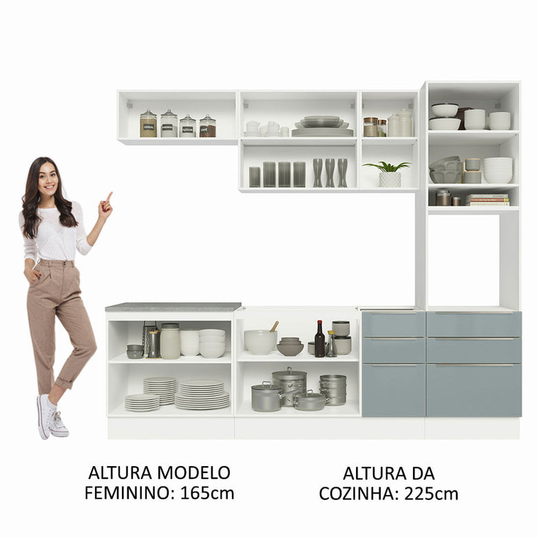 Armário de Cozinha Completa 260cm Branco/Cinza Lux Madesa 08