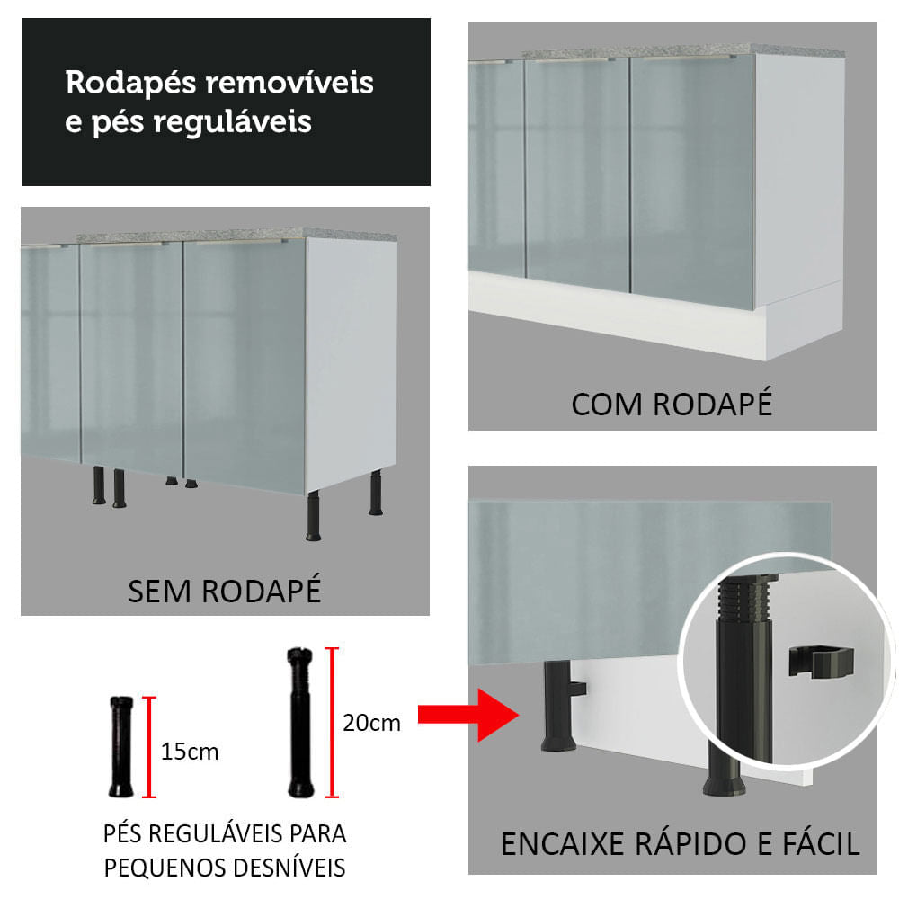 Armário de Cozinha Completa 260cm Branco/Cinza Lux Madesa 08