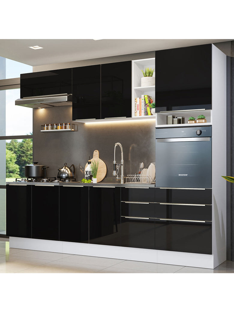 Armário de Cozinha Completa 260cm Branco/Preto Lux Madesa 08