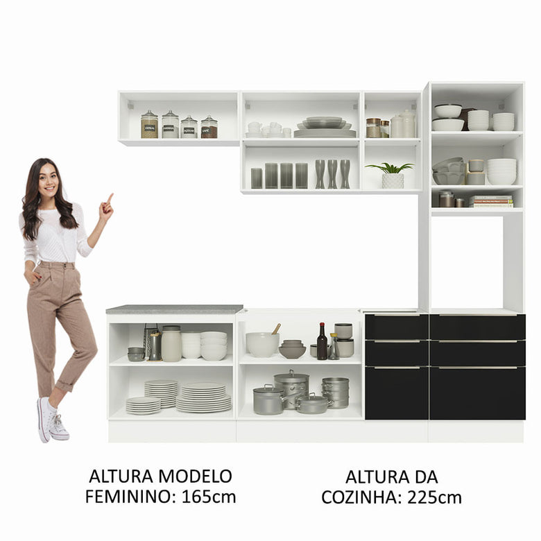 Armário de Cozinha Completa 260cm Branco/Preto Lux Madesa 08