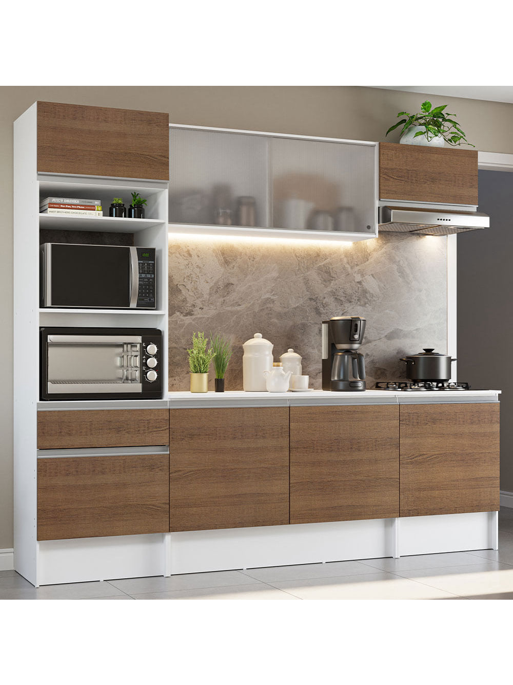 Armário de Cozinha Completa 240cm Branco/Rustic Topazio Madesa - Branco/Rustic