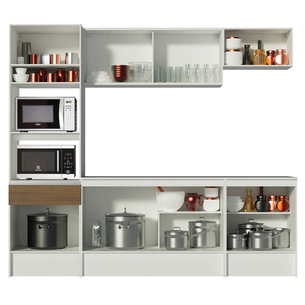 Armário de Cozinha Completa 240cm Branco/Rustic Topazio Madesa