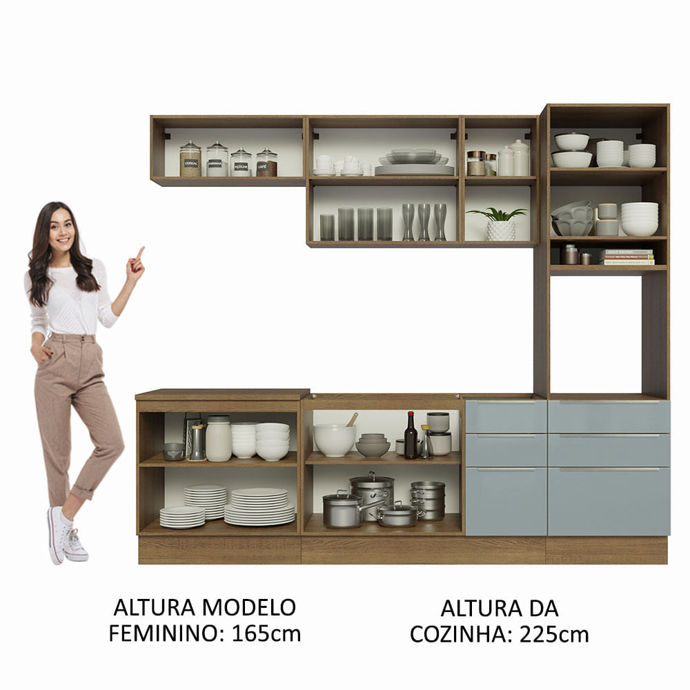 Armário de Cozinha Completa 260cm Rustic/Cinza Lux Madesa 08