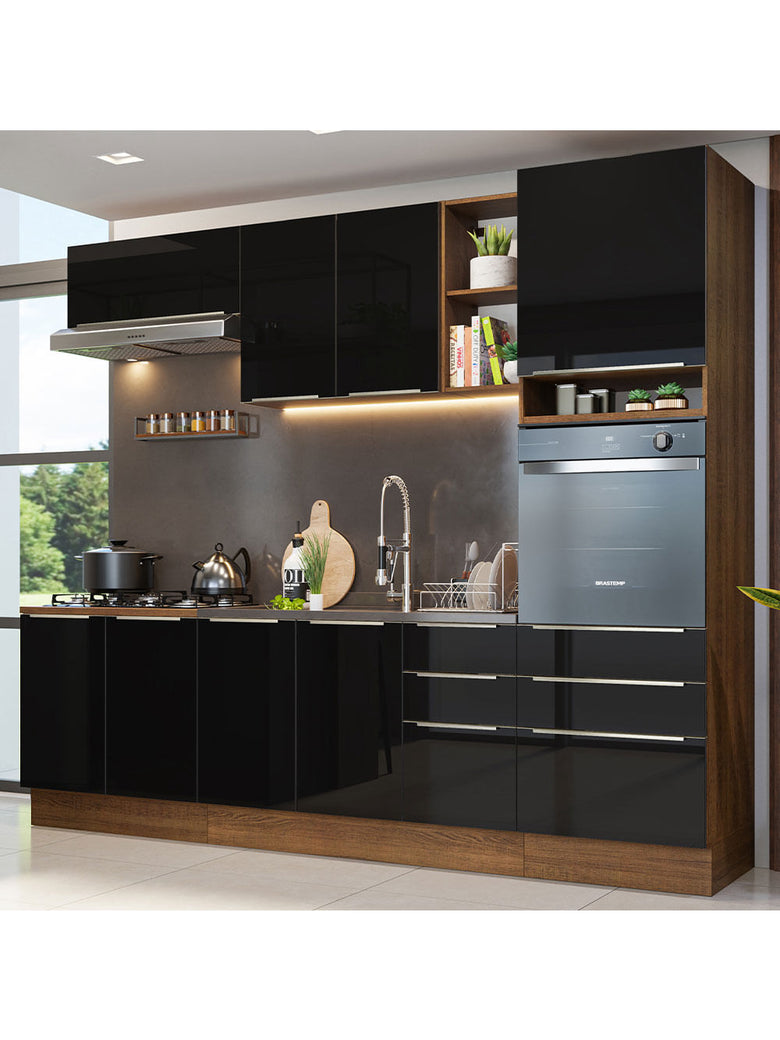 Armário de Cozinha Completa 260cm Rustic/Preto Lux Madesa 08