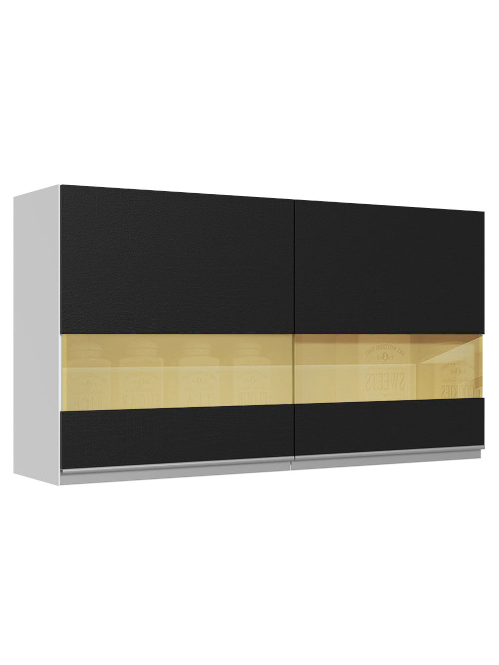 Armário Aéreo 100% MDF 120 cm 2 Portas Vidro Reflex Branco/Preto Acordes Madesa - Branco/Preto