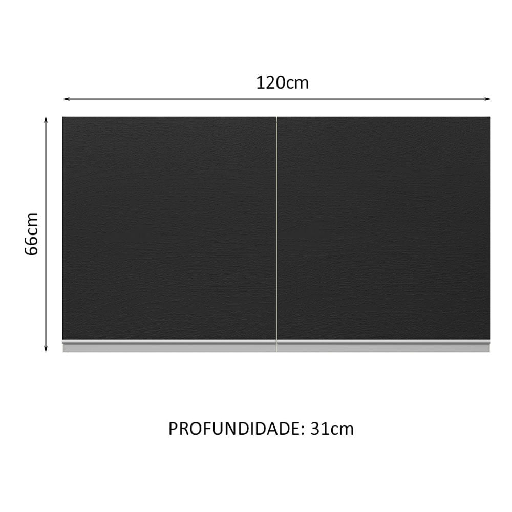 Armário Aéreo 100% MDF 120 cm 2 Portas Branco/Preto Acordes Madesa - Branco/Preto