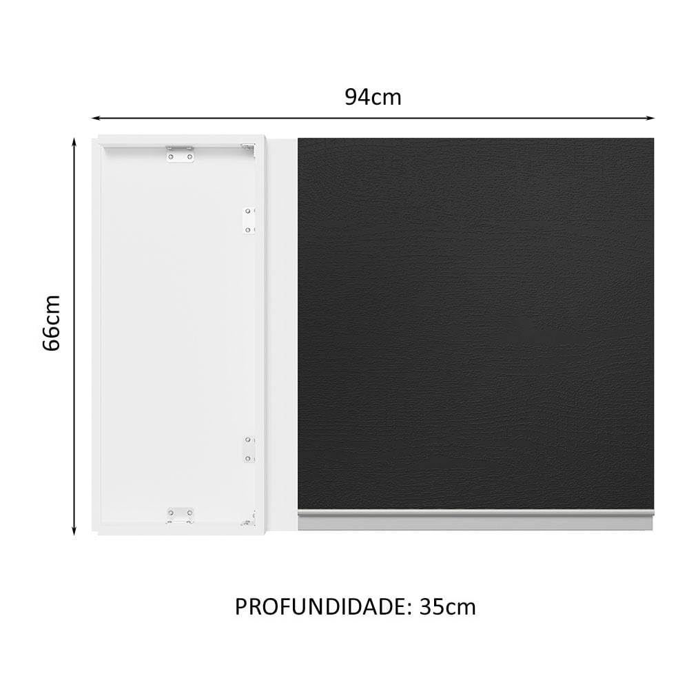 Armário Aéreo de Canto 100% MDF 1 Porta Branco/Preto Acordes Madesa - Branco/Preto