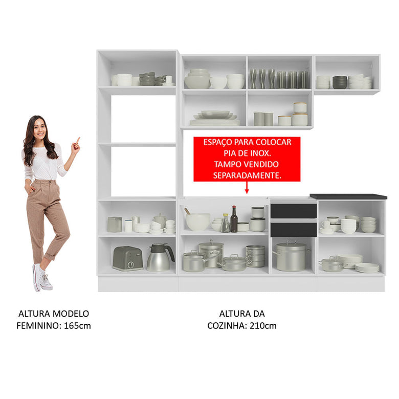 Armário de Cozinha Completa 100% MDF 250cm Branco/Preto Acordes Madesa 03