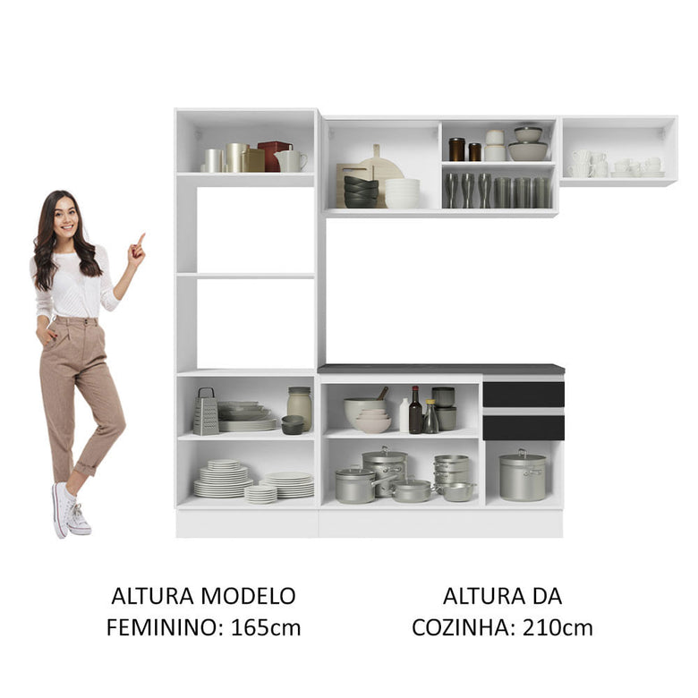 Armário de Cozinha Completa 100% MDF 250cm Branco/Preto Acordes Madesa 04