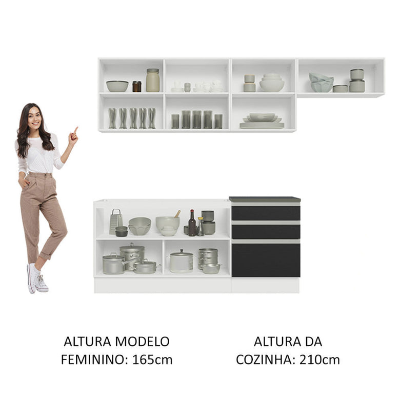 Armário de Cozinha Completa 100% MDF 260cm Branco/Preto Acordes Madesa 03