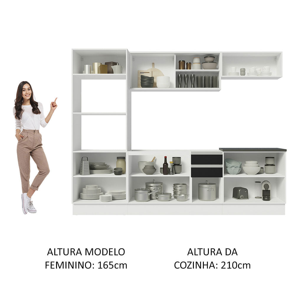 Armário de Cozinha Completa 100% MDF 270cm Branco/Preto Acordes Madesa 07