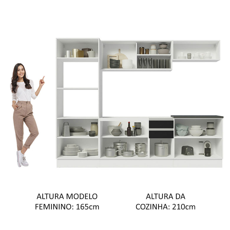 Armário de Cozinha Completa 100% MDF 270cm Branco/Preto Acordes Madesa 07