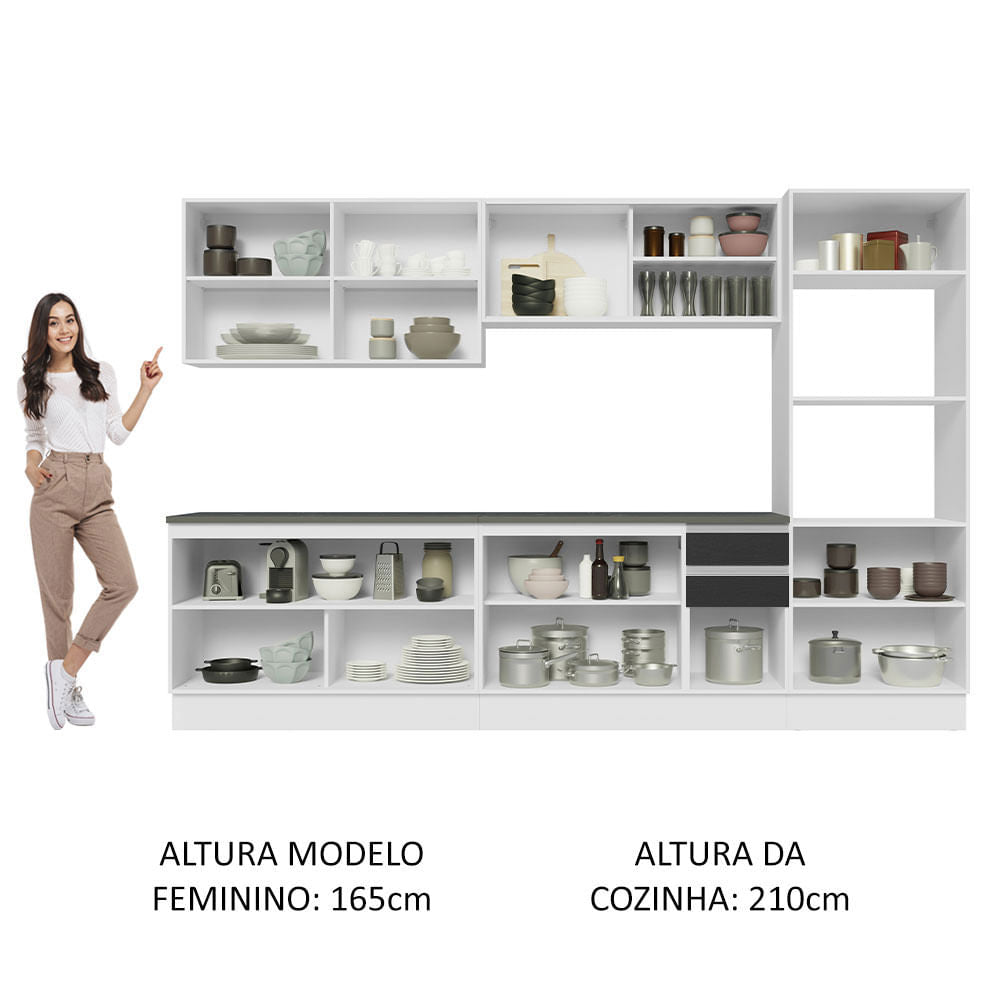 Armário de Cozinha Completa 100% MDF 310cm Branco/Preto Acordes Madesa 01