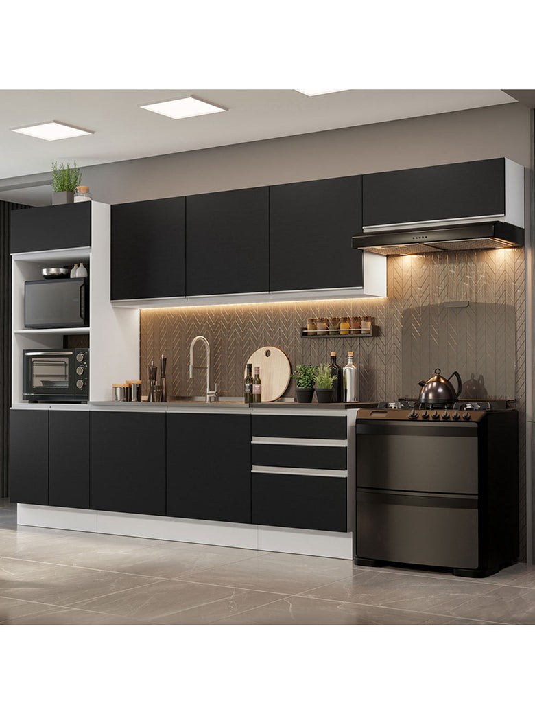 Armário de Cozinha Completa 100% MDF 330cm Branco/Preto Acordes Madesa 06