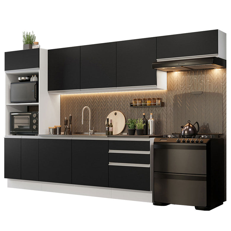 Armário de Cozinha Completa 100% MDF 330cm Branco/Preto Acordes Madesa 06