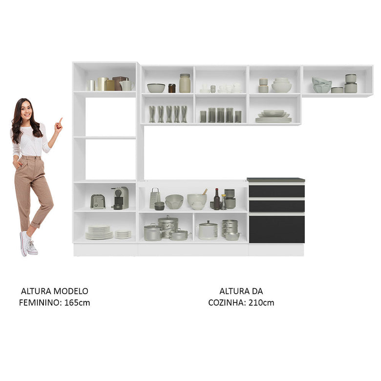 Armário de Cozinha Completa 100% MDF 330cm Branco/Preto Acordes Madesa 06