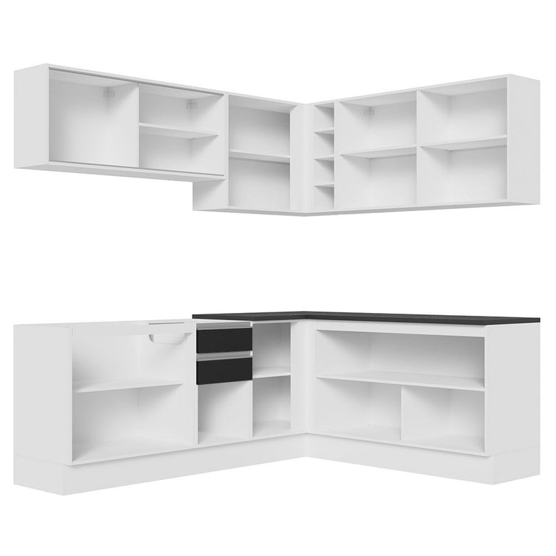 Armário de Cozinha Completa de Canto 100% MDF 389cm Branco/Preto Acordes Madesa 02