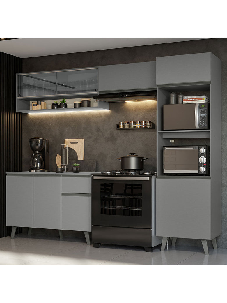 Armário de Cozinha Completa 260cm Cinza Nice Madesa 08