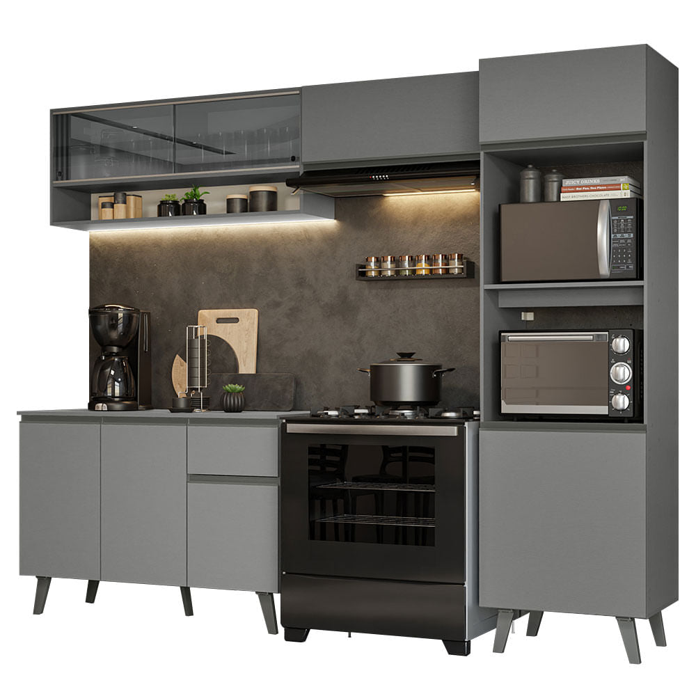 Armário de Cozinha Completa 260cm Cinza Nice Madesa 08 - Cinza