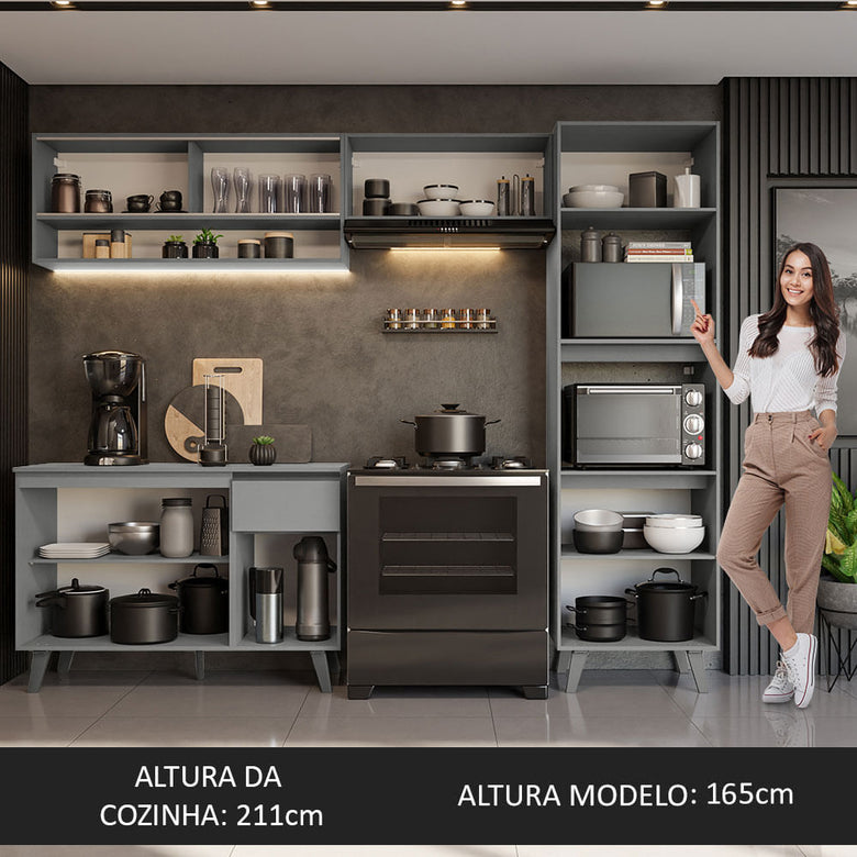 Armário de Cozinha Completa 260cm Cinza Nice Madesa 08