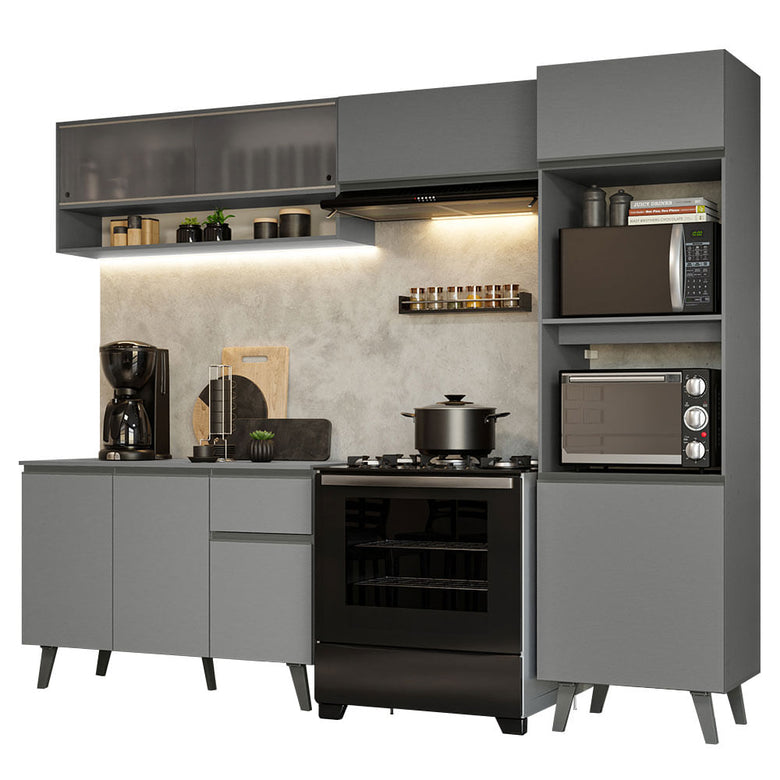 Armário de Cozinha Completa 260cm Cinza Nice Madesa 09