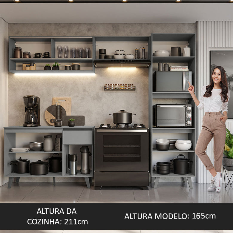 Armário de Cozinha Completa 260cm Cinza Nice Madesa 09
