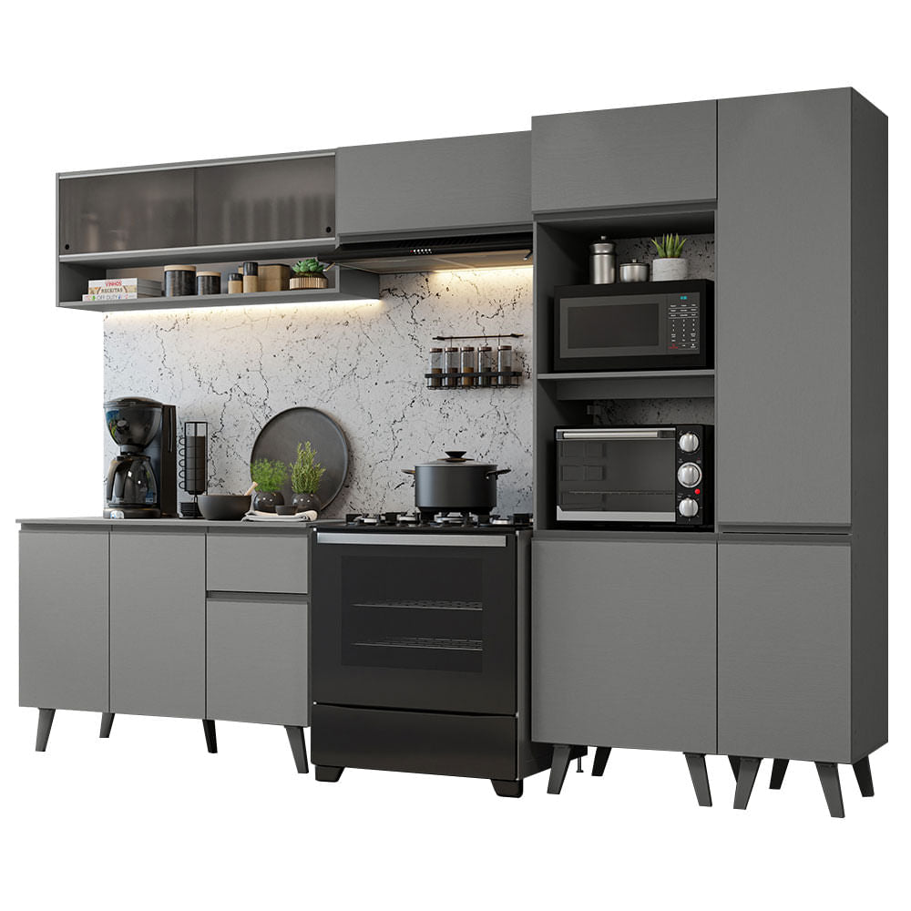 Armário de Cozinha Completa 300cm Cinza Nice Madesa 08 - Cinza