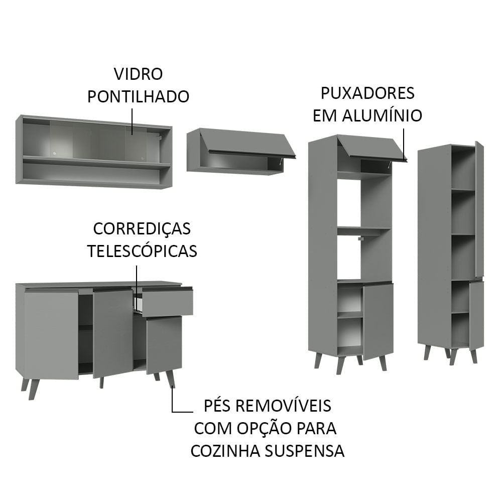 Armário de Cozinha Completa 300cm Cinza Nice Madesa 08