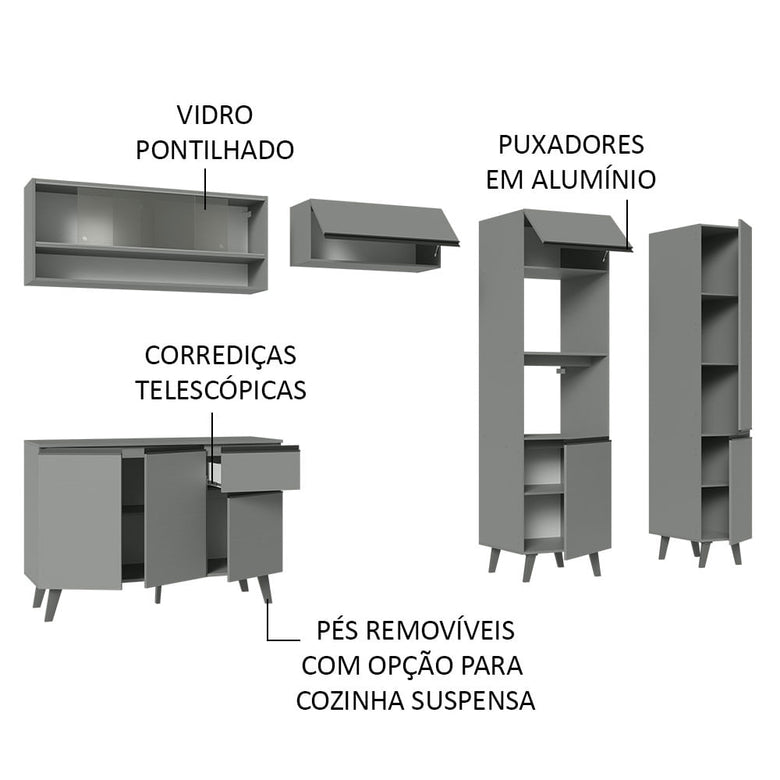 Armário de Cozinha Completa 300cm Cinza Nice Madesa 08