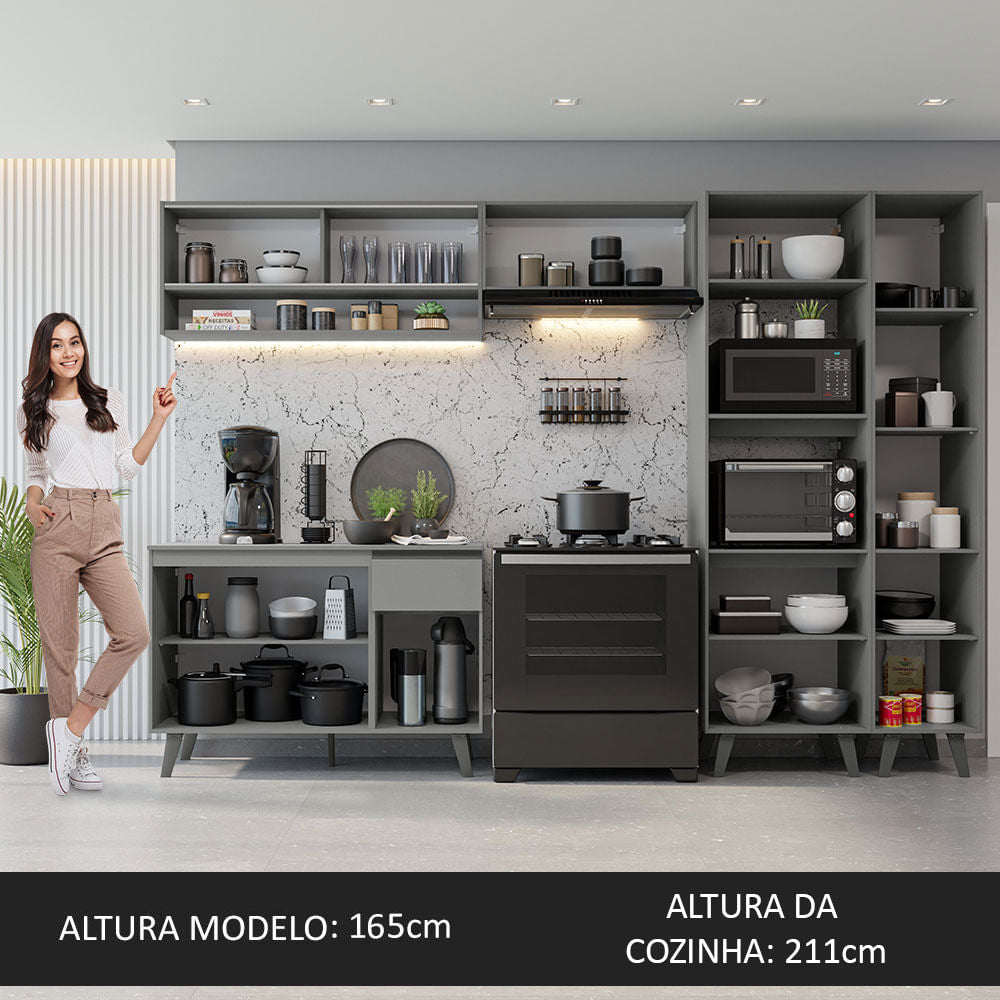 Armário de Cozinha Completa 300cm Cinza Nice Madesa 08
