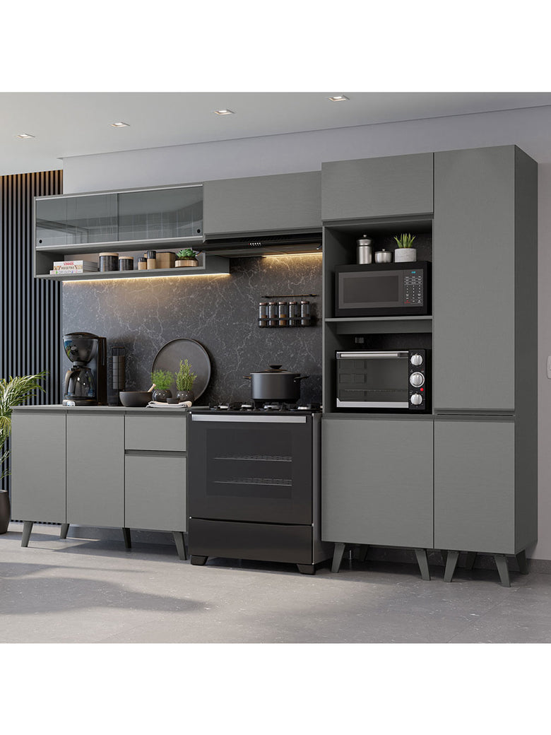 Armário de Cozinha Completa 300cm Cinza Nice Madesa 09