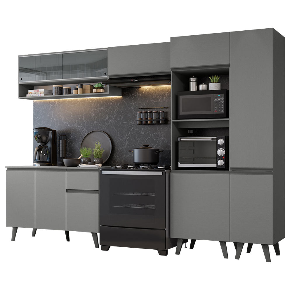 Armário de Cozinha Completa 300cm Cinza Nice Madesa 09 - Cinza