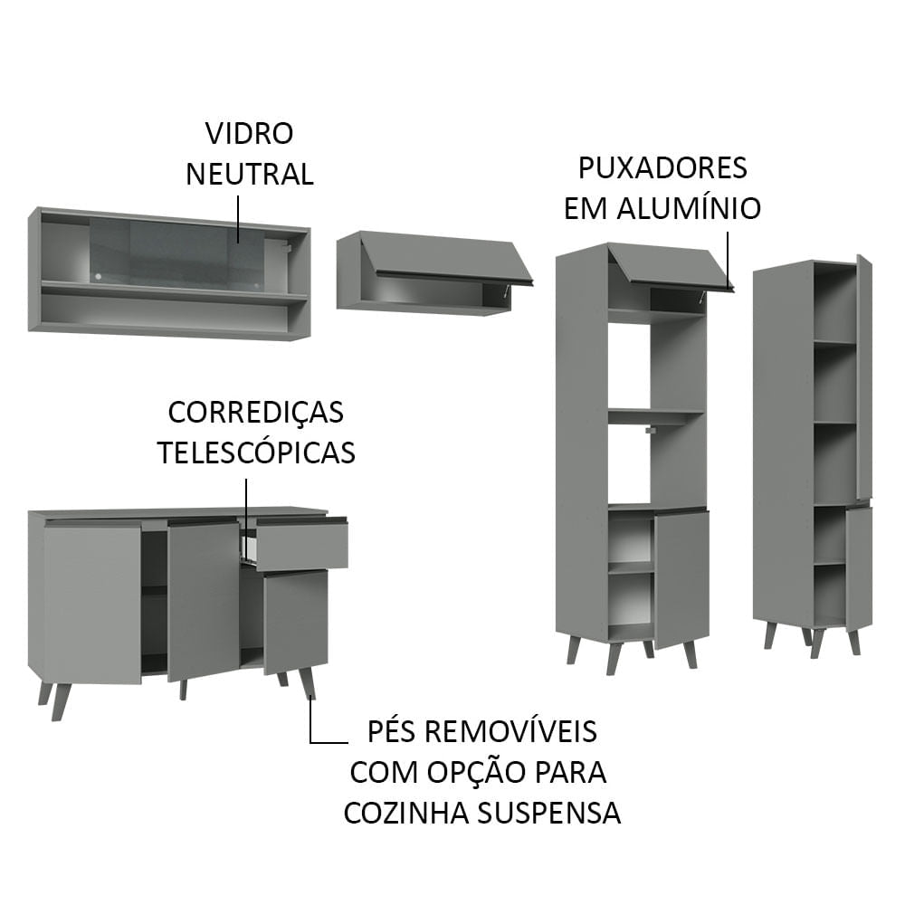 Armário de Cozinha Completa 300cm Cinza Nice Madesa 09