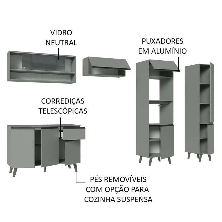 Armário de Cozinha Completa 300cm Cinza Nice Madesa 09