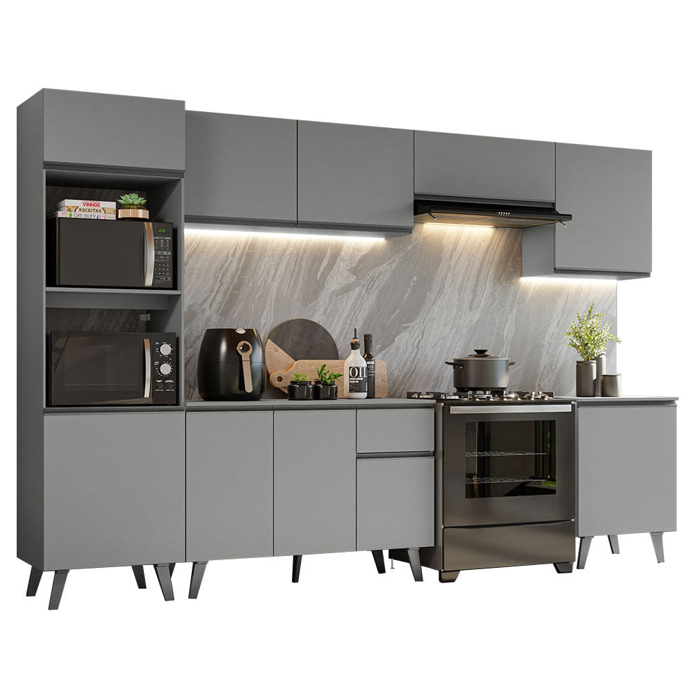 Armário de Cozinha Completa 320cm Cinza Nice Madesa 01 - Cinza