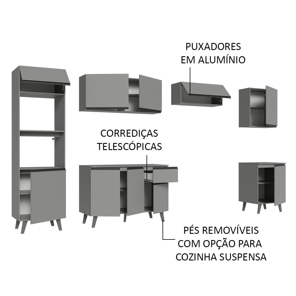 Armário de Cozinha Completa 320cm Cinza Nice Madesa 01