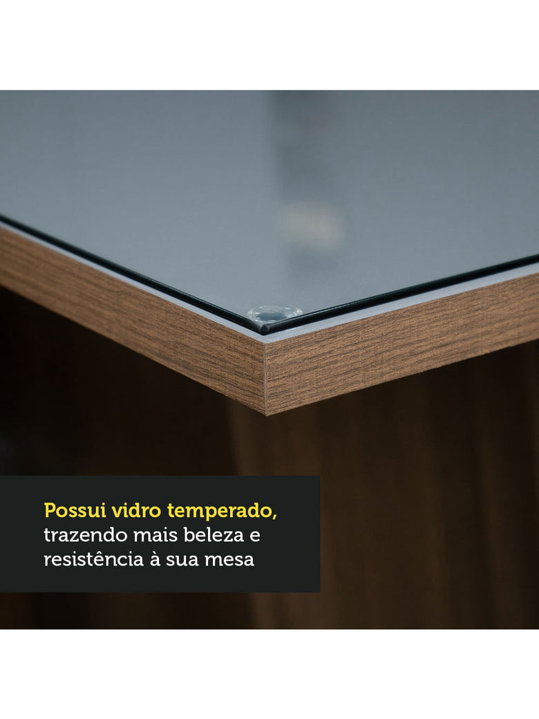 Conjunto Sala de Jantar Mesa Tampo de Vidro 6 Cadeiras Rustic/Cinza/Silver Geórgia Madesa
