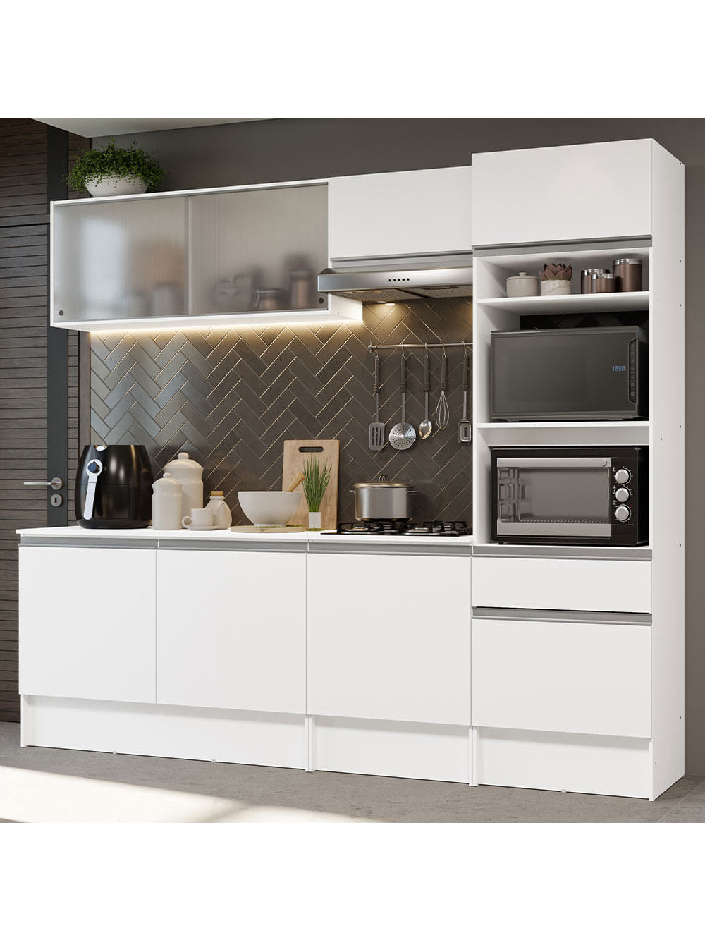 Armário de Cozinha Completa 240cm Branco Topazio Madesa 05 - Branco